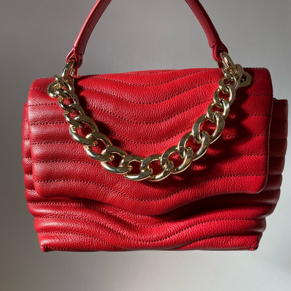 Vibrant cherry red genuine leather bag